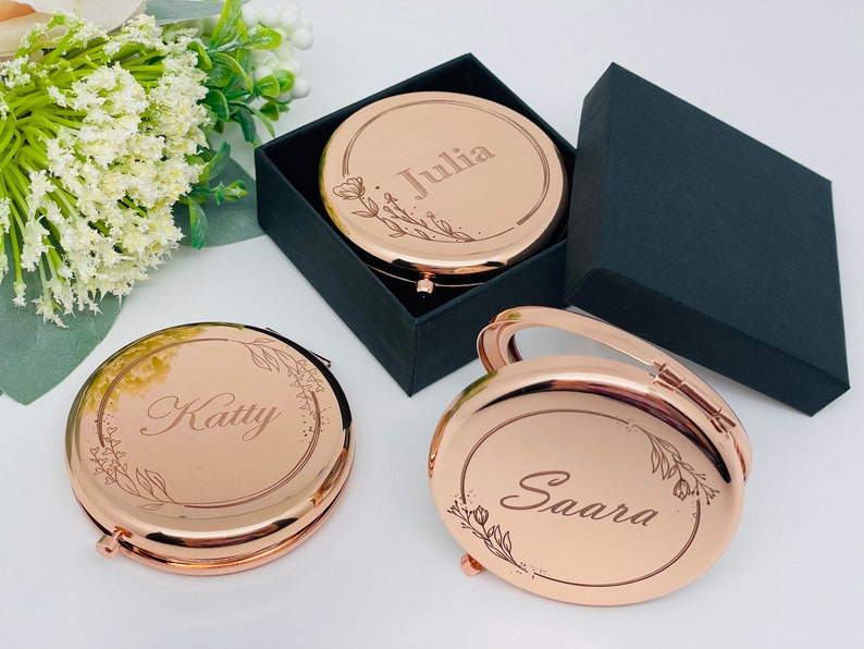 Personalized Rose Gold/Silver Mirror in Black Box