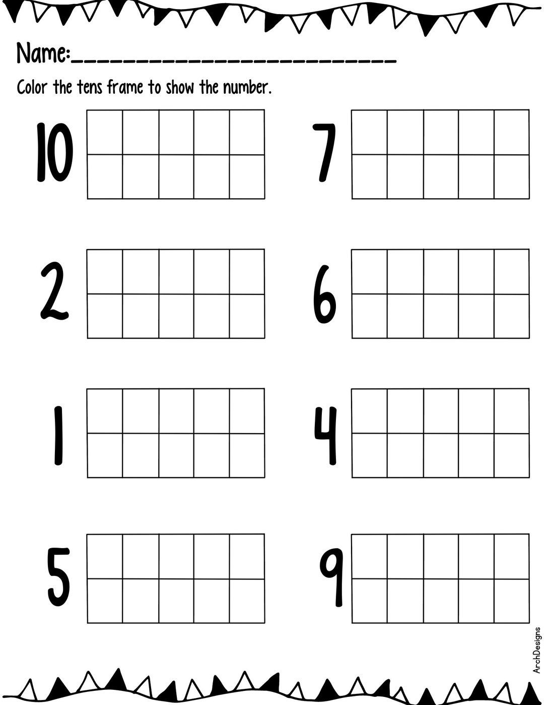 Tens frame worksheet etsy