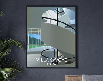 Le Corbusier's Villa Savoye in Poissy - Illustrated architecture poster - digital download