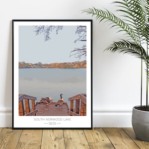 South Norwood Lake and Grounds SE25 Geese by the boating lake South East London local art print digital illustration by local artist image 1
