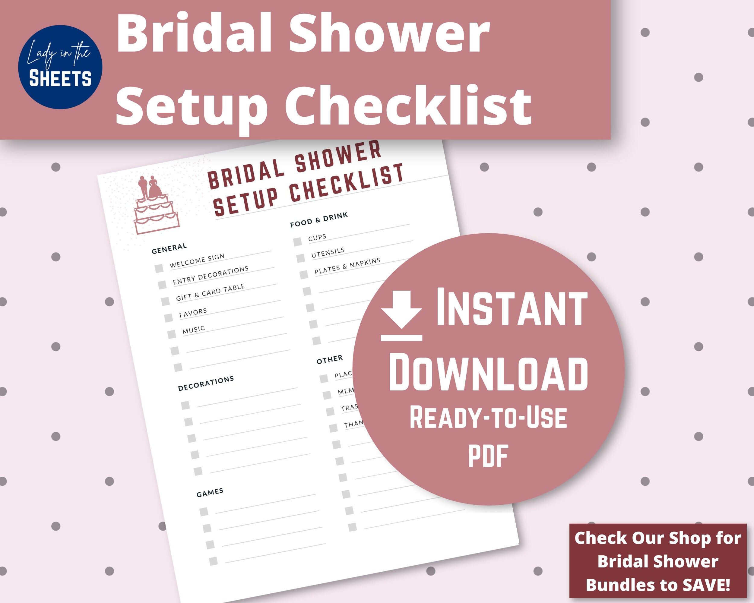 Bridal Shower Setup Checklist Instant Digital Download PDF Etsy