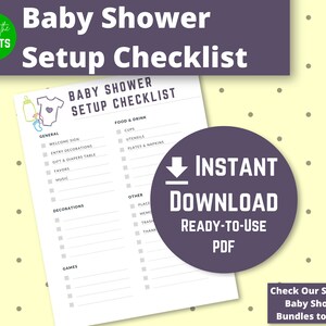 Baby Shower Setup Checklist - Instant Digital Download PDF