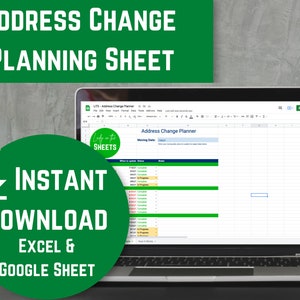 Change of Address - Excel & Google Sheets Template | Digital Download | Moving Planner