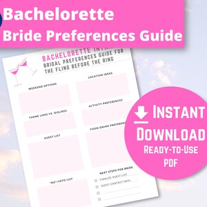 Bachelorette Preferences Guide/Bride Q-and-A - Instant Digital Download PDF