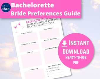 Bachelorette Preferences Guide/Bride Q-and-A - Instant Digital Download PDF