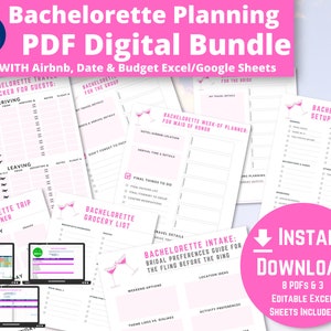 Bachelorette Planning + Checklist Bundle - Digital Download 8 PDFS + 3 Google Sheet/Excel Trackers
