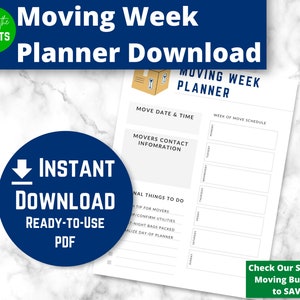 Moving Week Planner & Checklist - Instant Digital Download 2 PDFs