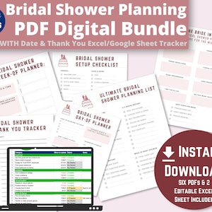 Bridal Shower Planning Checklist Bundle | Digital Download - 6 PDFS + Google Sheet/Excel Tracker