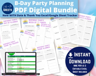 Kid's Birthday Party Planning Guide Bundle - Digital Download 9 PDFS + Google Sheet/Excel Tracker