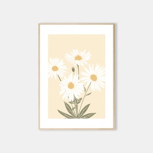 Daisy Print Wall Art Abstract Neutral Botanical Wall Art Cream Beige White Print Floral Illustration Poster Daisy Wall Decor