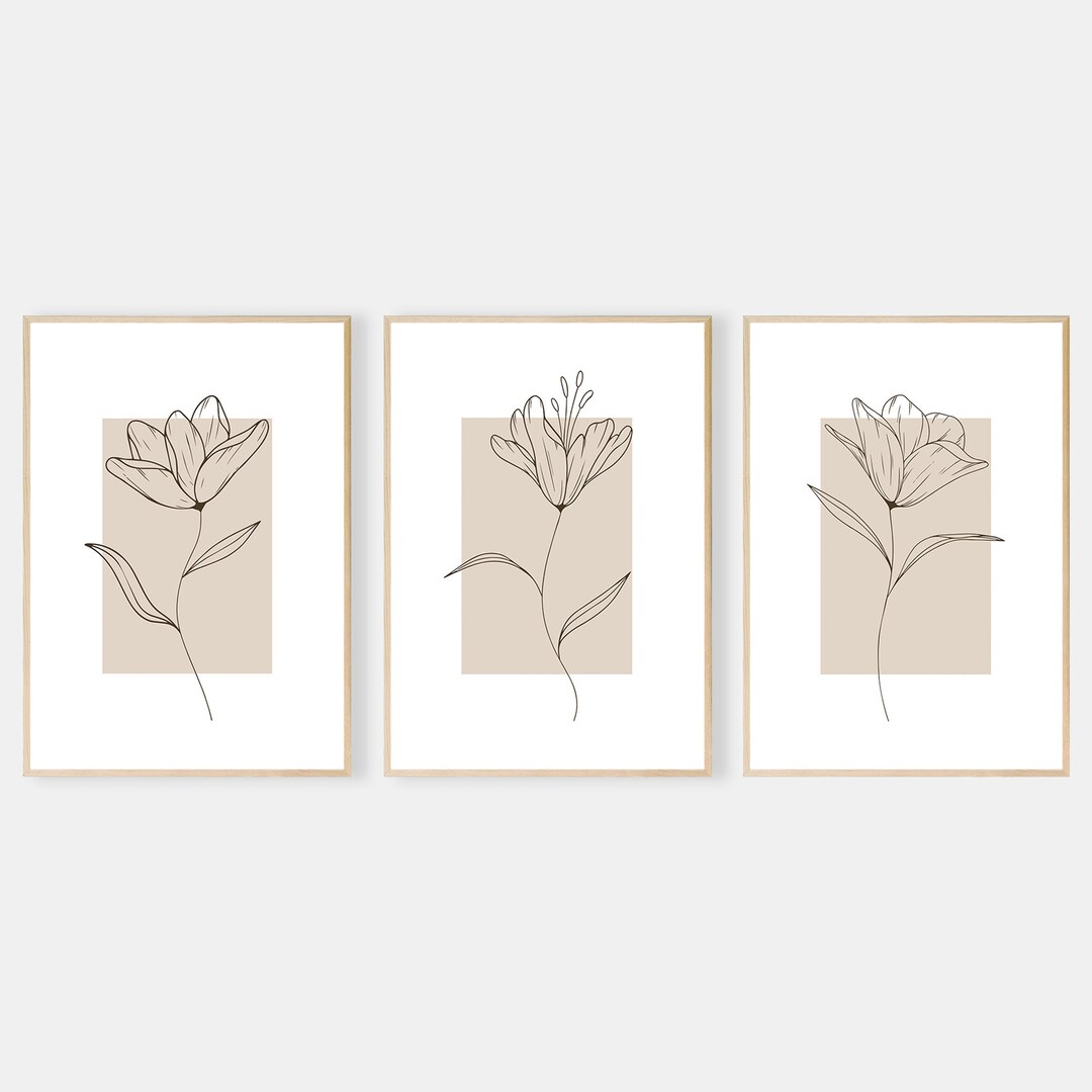 Minimalist Flower Wall Art Line Drawing Flower Set of 3 Floral Line Art ...
