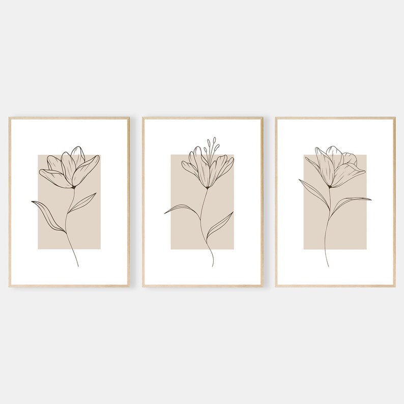 Minimalist Flower Wall Art Line Drawing Flower Set of 3 Floral Line Art ...