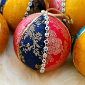 8cm Handmade Fabric Bauble Decoration, Unique Christmas Decor, Hanging Decor, Fabric Decor, Bollywood Christmas