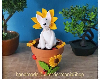 Handmade English bull terrier figurine as a sunflower, bullterrier gift for bull terrier lover