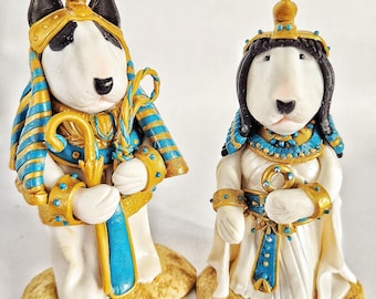 Beeldjesset Egyptische farao en Cleopatra Bull Terrier, handgemaakt oud Egypte Bullterrier-kunstornament