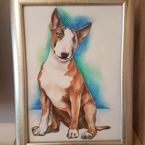 Custom dog portrait English Bull Terrier Portrait unframed original, dry pastel portrait Hand-Painted Pet Art for Your Furry Friend