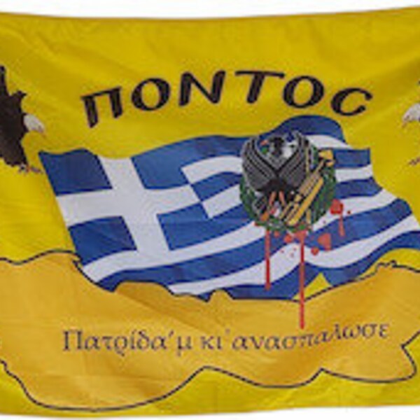 Pontian Flag Yellow Polyester Large with Black Eagles Greek National Flag and Pontiac Lyra Traditional Instrument  70Χ100 cm 27,56x39.37inch