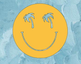 Iron on / HTV: Palm Tree Smiley Face Iron-On Decal / T-shirt Design/ Bag / Craft / D.I.Y Projects