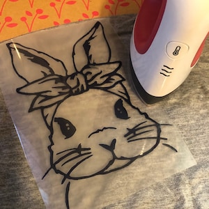 Iron on / HTV: Cute Bunny Iron-On Decal / T-shirt / Bag / Face Mask D.I.Y Projects (1 Decal)