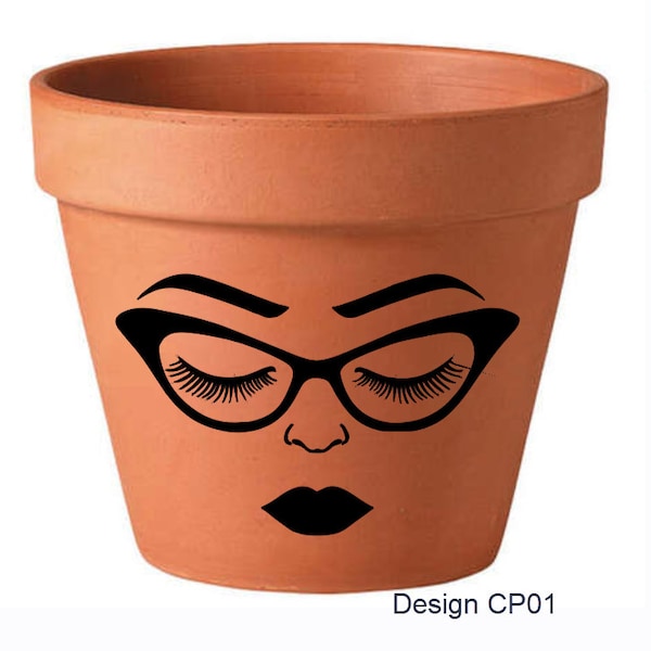 Vinyl Decal: Flower Pot Face / Fishbowl DIY / Clay / Flower Pot DIY / Clay Pot Decorations