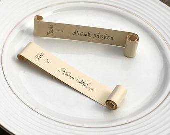 Meal Choice Wedding Place Card Scrolls- Event Table Assignments / Custom Printed Table Assignments (Set of 25)