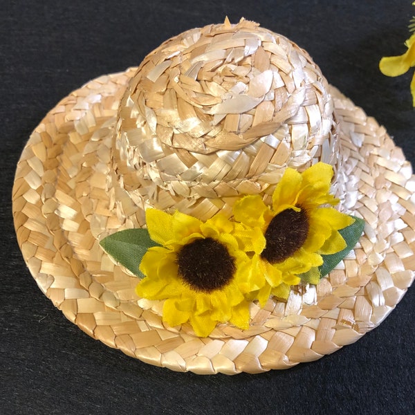 SALE: Yellow Flower Spring Round Top Straw Hat / Craft Hat / Doll Hat / DIY Project (5" Wide)