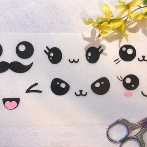 Vinyl Decal: Sheet of 6 (3.25") Kawaii Face Vinyl Decals Style 2 / D.I.Y Craft Projects / Christmas / Valentines/ Much More