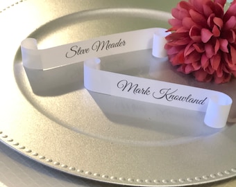 Set of 100 Wedding Place Card Scrolls- Event Table Assignments / (White Premium Paper) /Custom Table Assignments / Wedding Deal