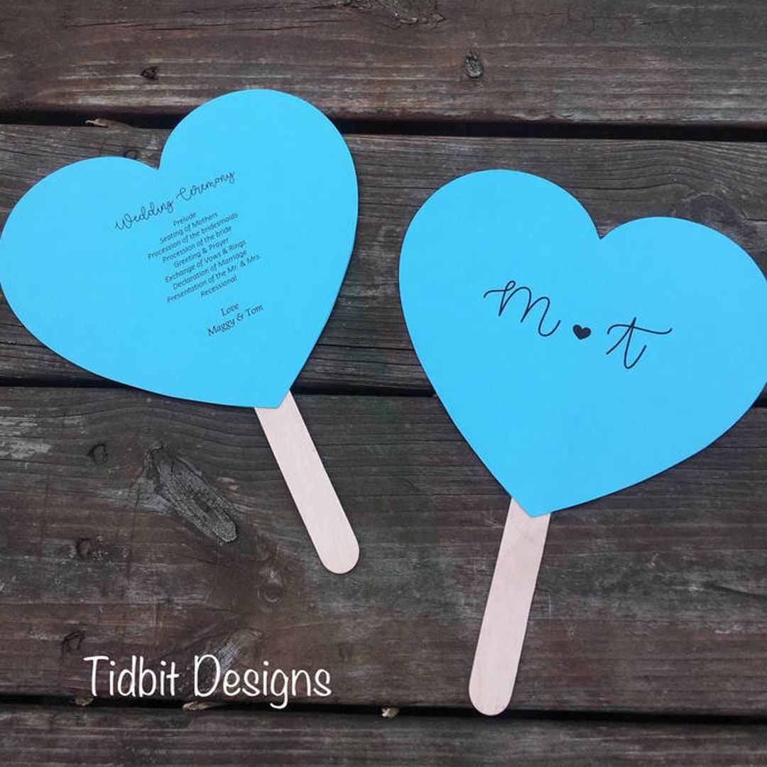 Personalized Doublesided Heartshaped Wedding Program Fans Etsy
