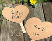 Personalized Double-Sided Heart-Shaped Wedding Program Fans - Set of 20 (Kraft)