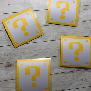 Vinyl Decal: Set of 4 Super  Bros Question Mark Box Vinyl Decal / D.I.Y Project/ Party Favor Decals