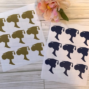 Vinyl Decal: Sheet of 10 Graduation / Afro or Classic Doll Design Sticker / Decal / D.I.Y Project ( 1.50&quot; Wide) / Doll Silhouette