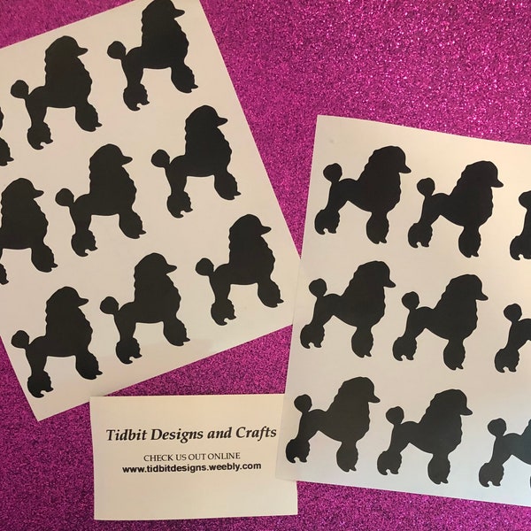 Vinyl Decal: Sheet of Poodle Silhouette Sticker / Decal /Doll Accessories/  Poodle /  D.I.Y Project / Set of 9