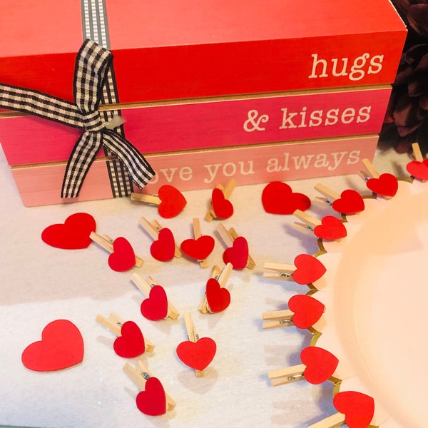 Red Heart Love Mini Wooden Clothespins - 15pcs / Valentines Day Craft
