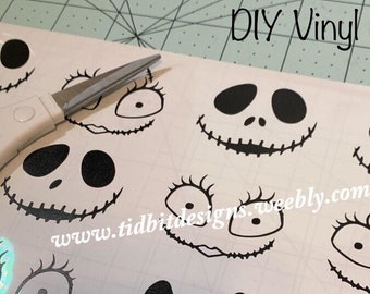 Vinyl Decal: Set of 10 Ornament Size Mr. & Mrs Nightmare JackSally Face Vinyl Decal (1.75) / D.I.Y Project