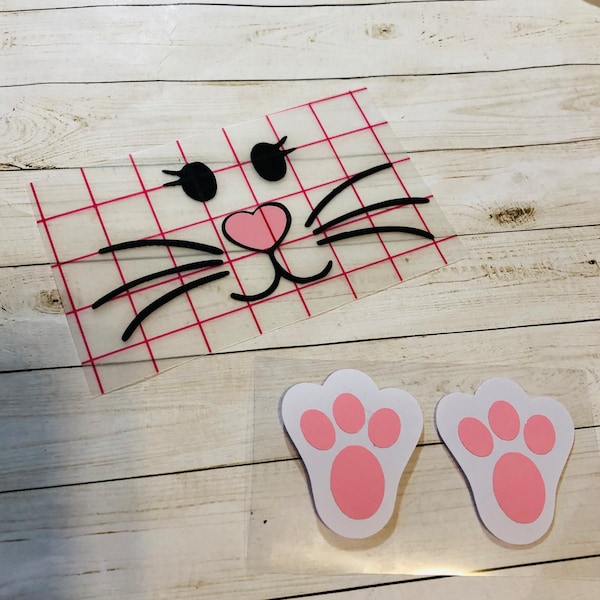 SALE -  Vinyl Decal: Cute Bunny Face & Feet (Set of 2 Vinyl Decals -1 Bunny Face/ 1 set of Bunny Feet) /Bunny/ Easter Craft / DIY Project