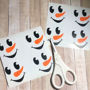 Vinyl Decal: Mr. Snowman Face Vinyl D.I.Y Decals / Christmas / Ornaments / Favors - set of 4
