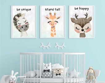Baby Nursery | Wall Art | Baby Animals | Wild Animals | Pastel Colours | Gold | Sparkle | Inspirational | Playroom | Safari Baby Animals