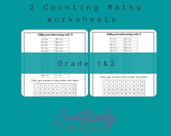 Pack of 2 Worksheets | Counting in 3's | Counting in 4's | Addition | Subtraction | Number Chart | Forwards and Backwards | Teacher Resource