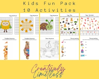 Kids Fun Pack | 10 Activities | Drawing | Colouring | Matching | Counting | Holiday Activities | Learn without knowing it | Keep Busy | Home