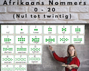 A 4 |Number Flash Cards | 0 - 20 | Afrikaans |  Digital Download | Star Border | Classroom Wall | Counting | Learning | Teacher Resource |