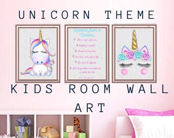 Unicorn | Wall Art | Kids Room | Girls | Bedroom | Inspirational Message | Glitter | Sparkle | Sweet Dreams | Digital Download | Set of 3 |