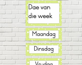 Afrikaans |Days of the week |Dae van die week | Classroom Resource | Green Star Border | Pre-school - Foundation Phase | Teachers Resources
