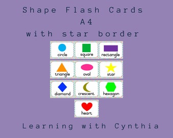 A 4 | Shape Flash Cards | Teacher resource | Learning | For Children | Pre K - Grade 1 | Toddlers | 10 Shapes | Star Border |