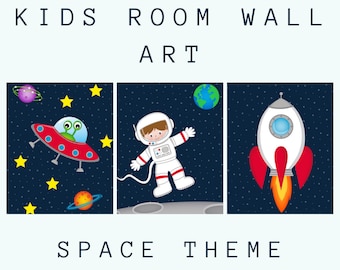 Kids Room | Wall Art | Space Theme |  Boys | Reach for the stars | Aliens | Astronaut | Rocket | 3 2 1.... Blast Off | Planets | Moon |