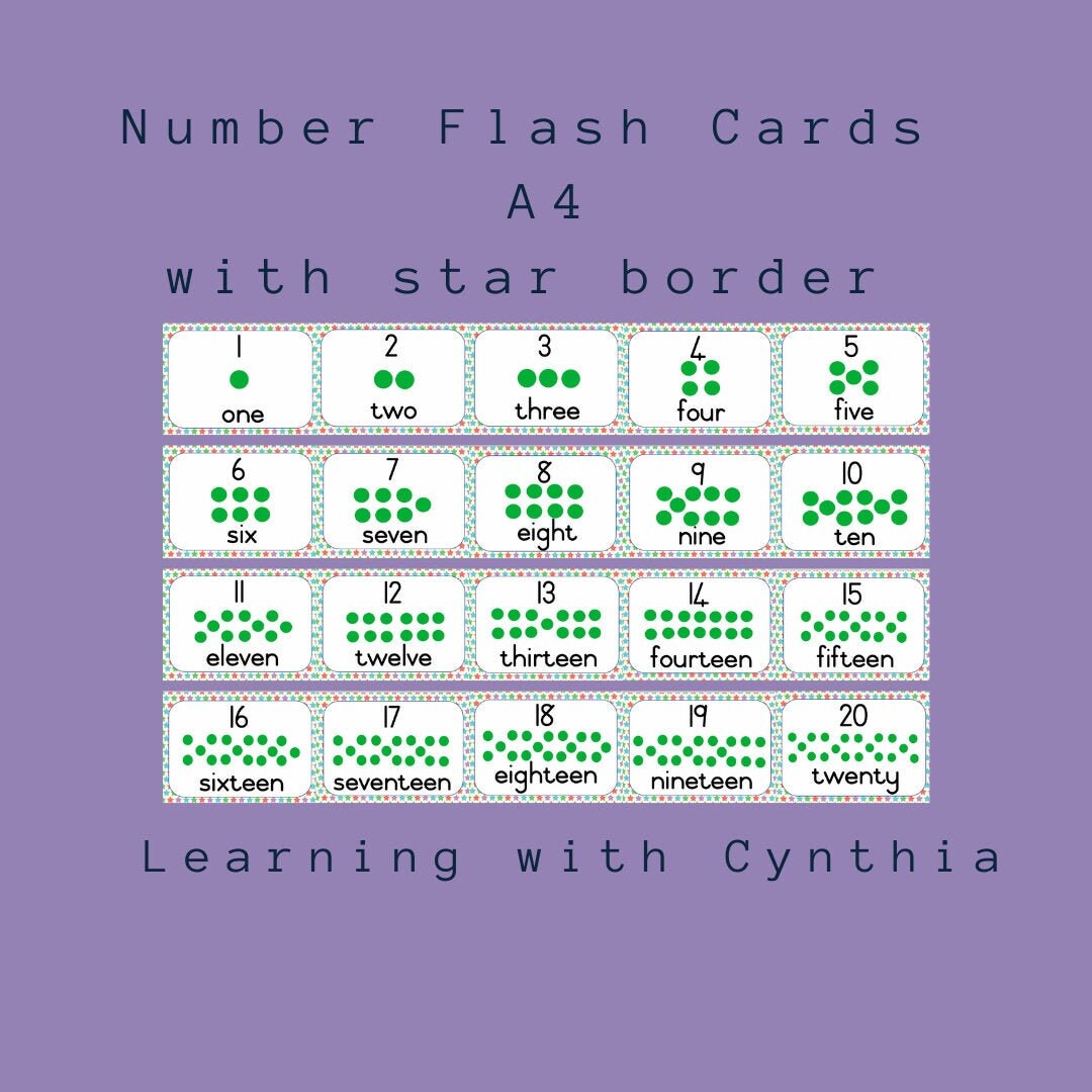 A 4 number Flash Cards 0 20 Digital Download Star - Etsy
