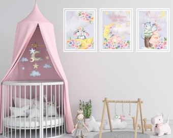 Baby Field Mouse | Nursery decor | Baby Girl Room |  Mouse Family | Pastel |  Watercolour | Sweet Dreams Little Ones | Let Her Sleep| flower