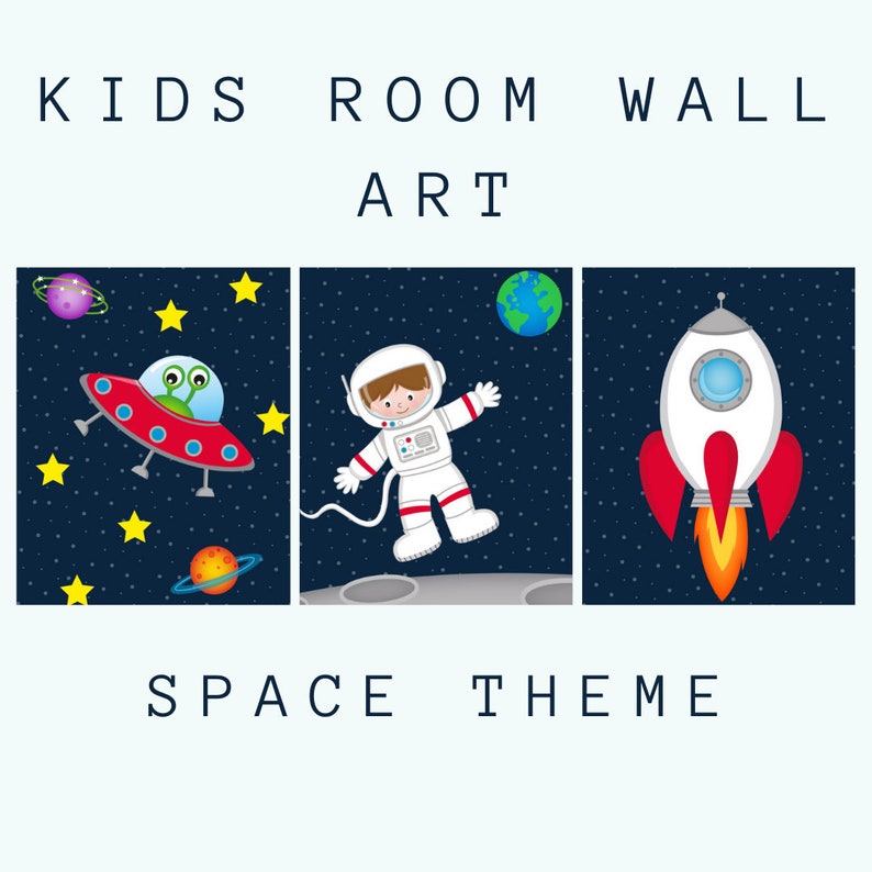 Kids Room Wall Art Space Theme Boys Reach for the Stars Aliens