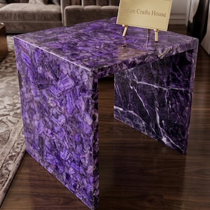 Handcrafted Purple Amethyst Crystal Sofa Side Table Natural Stone Patio Coffee Statement Piece