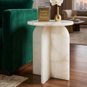 Luxury Round White Onyx Stone Table Top For Custom Coffee Sofa And Side Tables